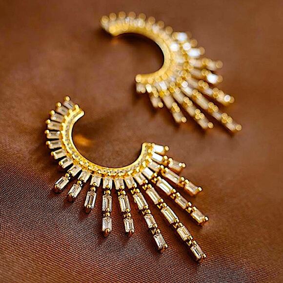 Gold Zircon Celestial Statement Earrings - Picture 5 of 8